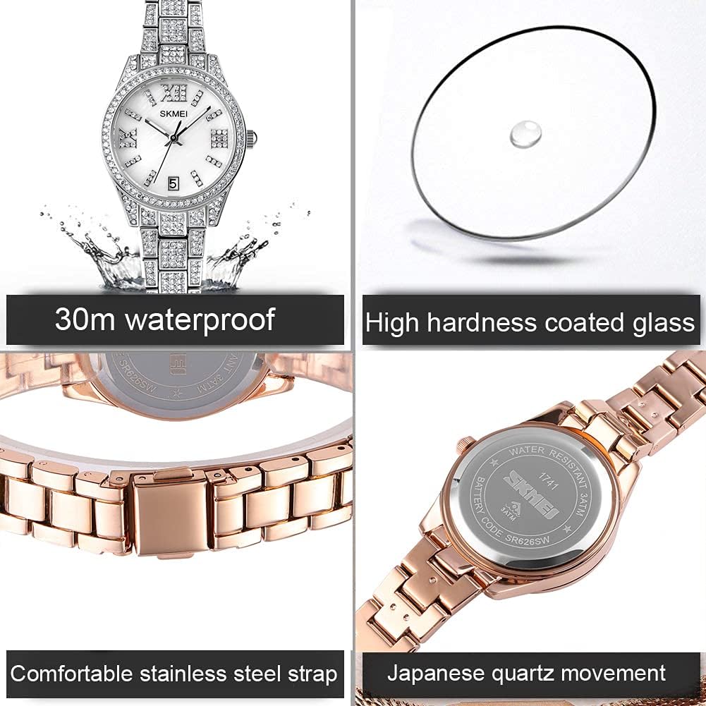 SKMEI Lady Watches for Women Female Bling Dress Fashion Luxury Diamond Business Casual Analog Quartz Waterproof Stainless Steel Wristwatches Gifts - Image 5